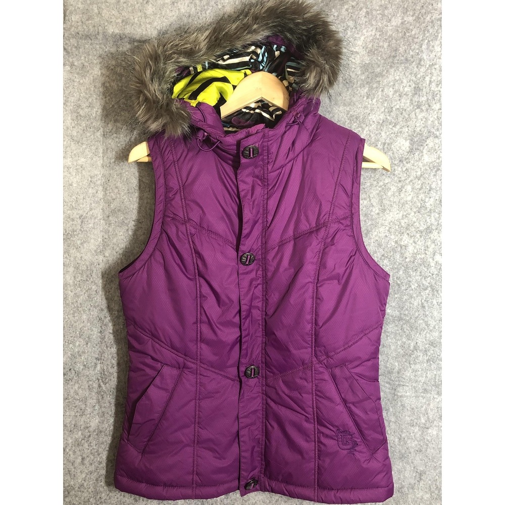 Burton Vest Womens Medium Purple DRYRIDE Hooded Faux Fur Insulated Snowboard